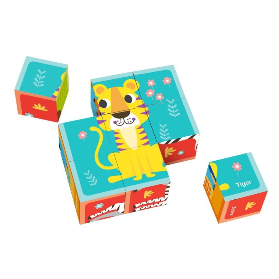 Wooden Toys Tooky Toy Flashcards | Animal Cube Puzzle With Drawing Cards