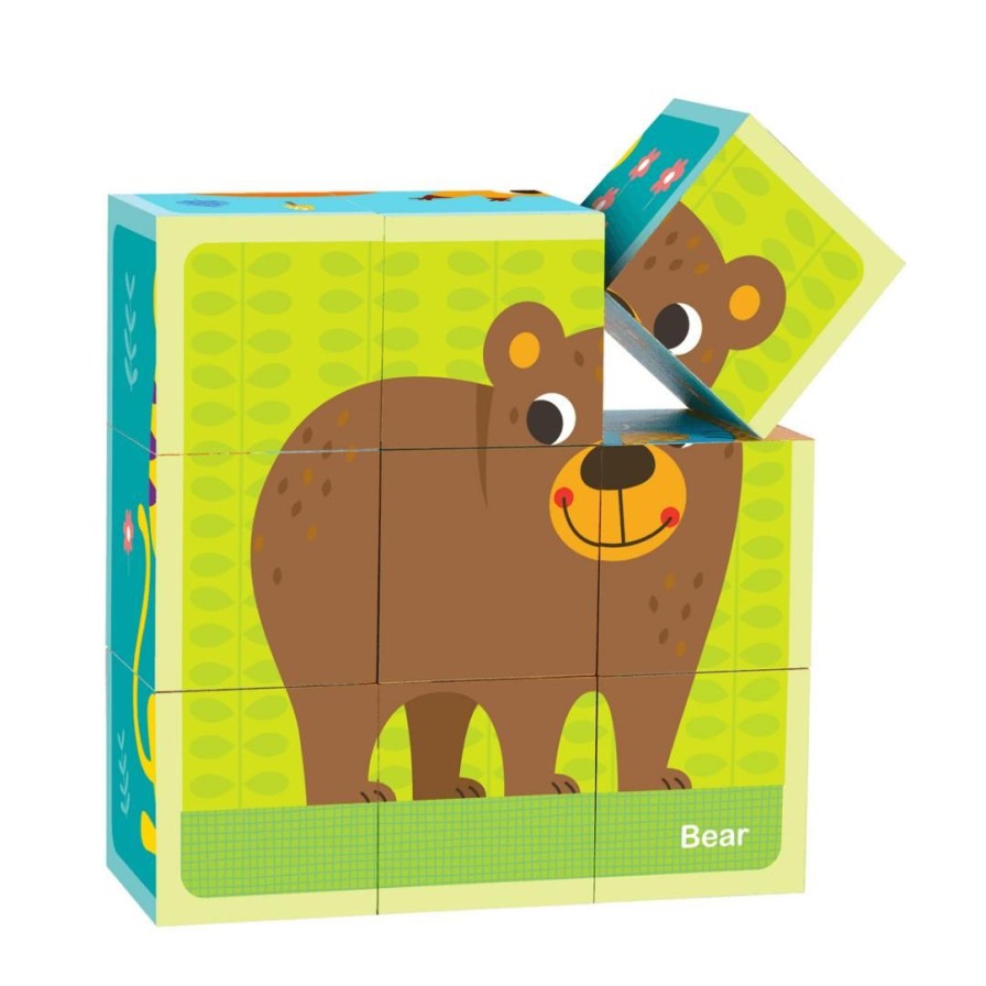 Wooden Toys Tooky Toy Flashcards | Animal Cube Puzzle With Drawing Cards