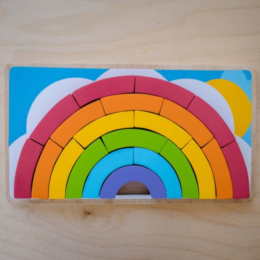 Wooden Toys Kiddie Connect Fine Motor Skills | Chunky Block Rainbow Puzzle