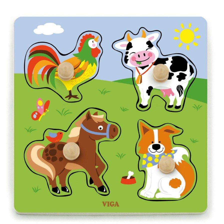 Wooden Toys Viga Baby Toys & Teethers | Big Knob Puzzle-Farm Animals