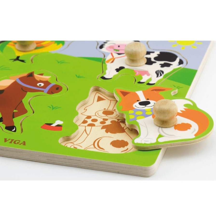 Wooden Toys Viga Baby Toys & Teethers | Big Knob Puzzle-Farm Animals