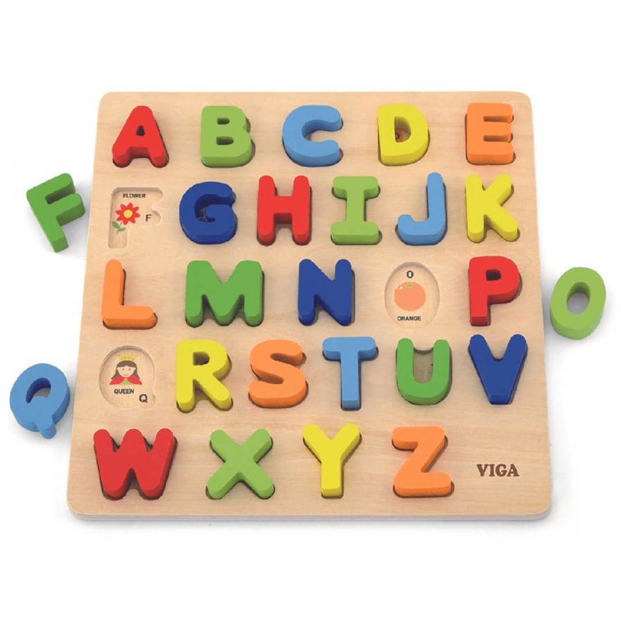 Wooden Toys Viga Jigsaw Puzzles | Uppercase Alphabet Block Puzzle