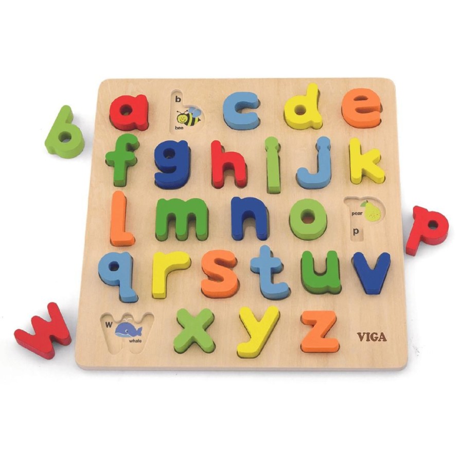 Wooden Toys Viga Jigsaw Puzzles | Lower Case Alphabet Block Puzzle