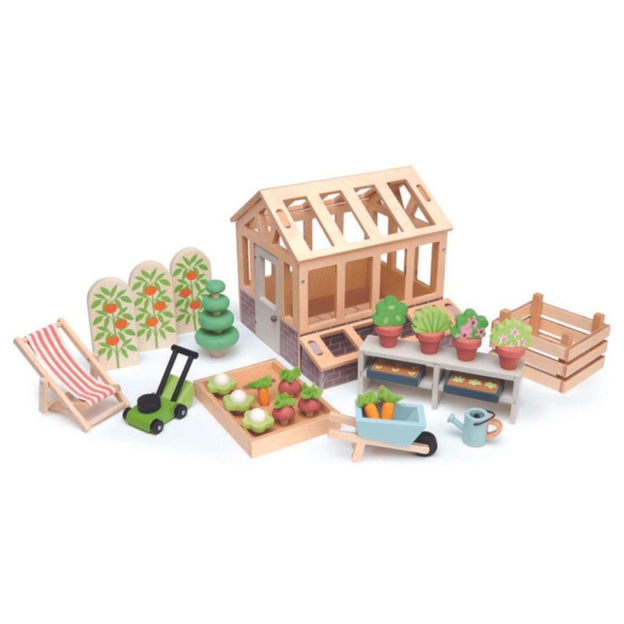 Wooden Toys Tender Leaf Toys Montessori Toys | Greenhouse Playset With Garden