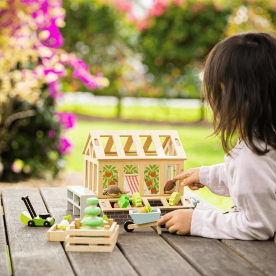 Wooden Toys Tender Leaf Toys Montessori Toys | Greenhouse Playset With Garden