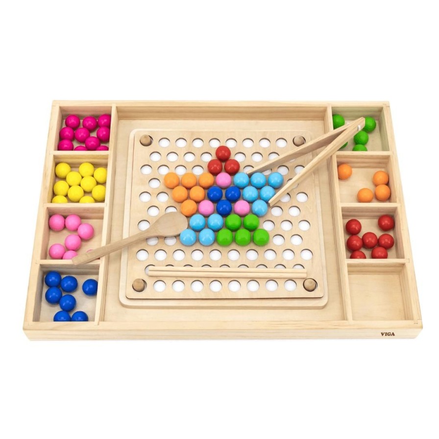 Wooden Toys Viga Fine Motor Skills | Catch And Match-Pattern Balls And Board