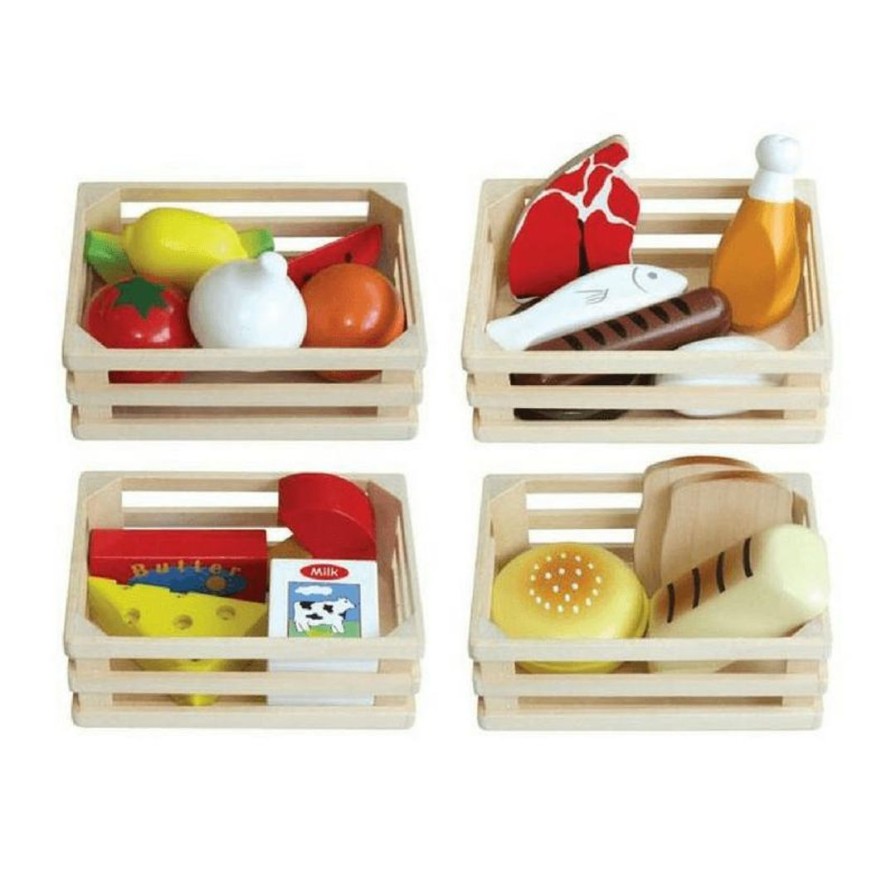 Wooden Toys Fun Factory Play Food | 4 In 1-Food Crates