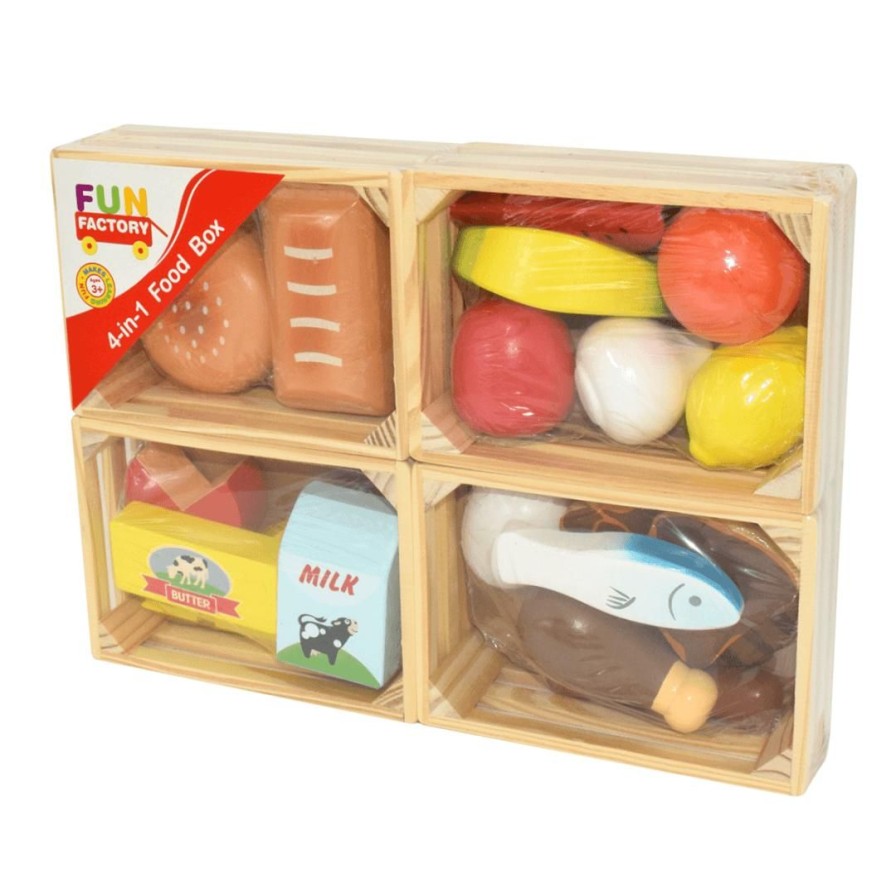 Wooden Toys Fun Factory Play Food | 4 In 1-Food Crates