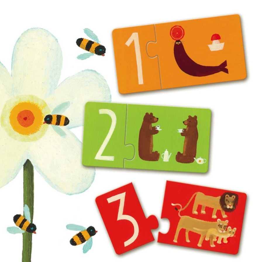 Wooden Toys Djeco Animals | Duo Number Puzzles-Set Of 10 Puzzles