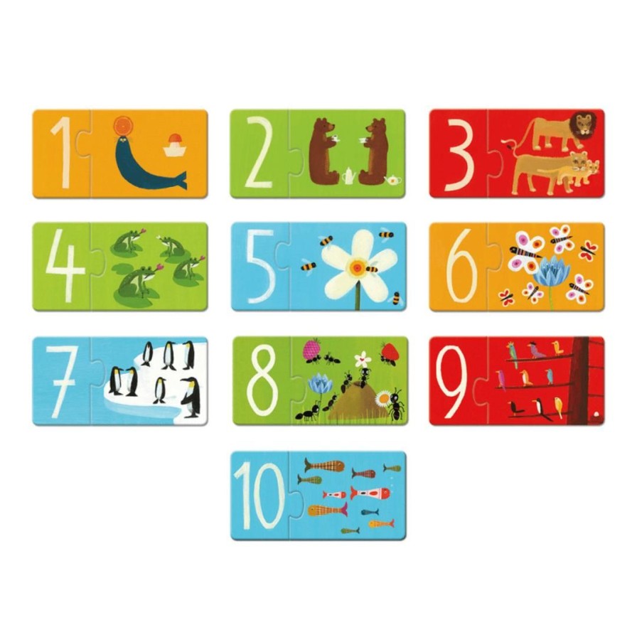 Wooden Toys Djeco Animals | Duo Number Puzzles-Set Of 10 Puzzles