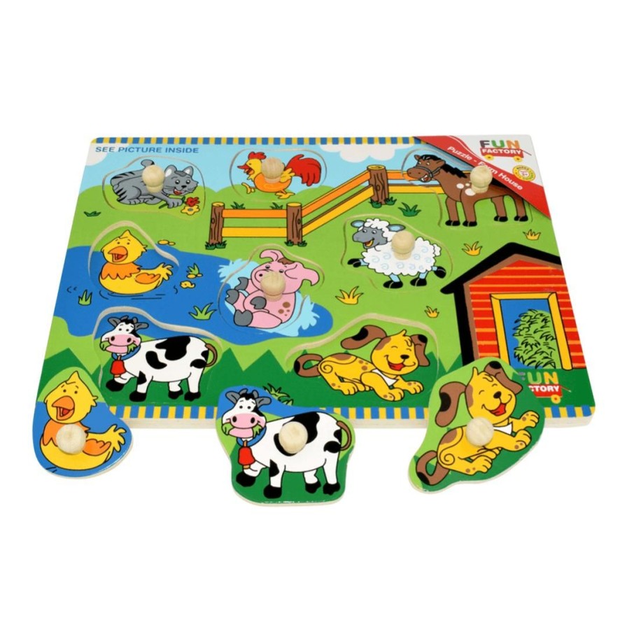 Wooden Toys Fun Factory Puzzles | Colourful Farm Puzzle With Knobs