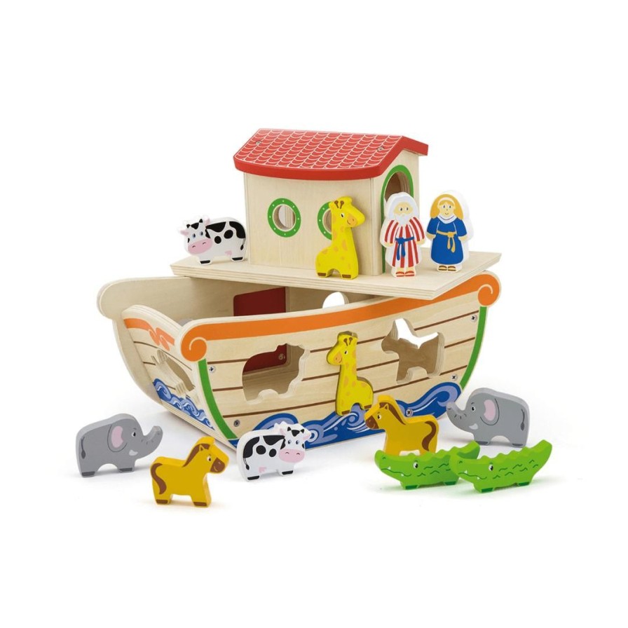 Wooden Toys Viga Shapes & Colours | Noah'S Ark Shape Sorter With Chunky Animals