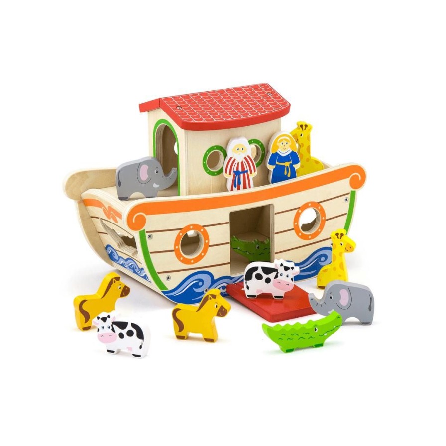 Wooden Toys Viga Shapes & Colours | Noah'S Ark Shape Sorter With Chunky Animals