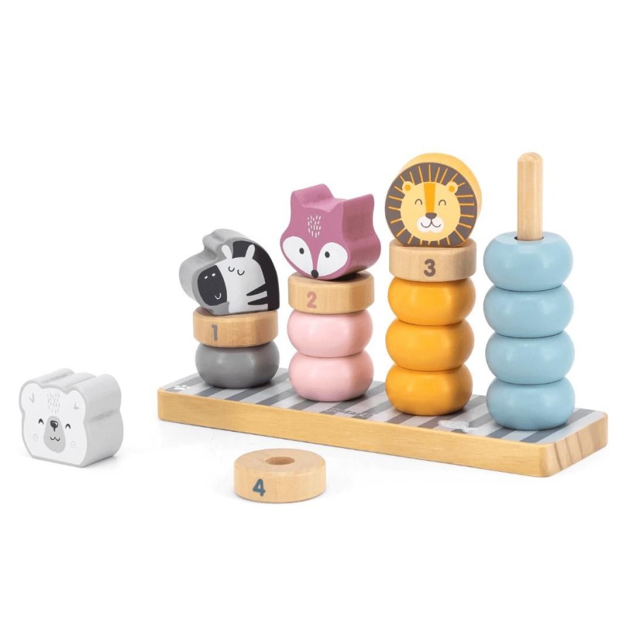 Wooden Toys Viga Shapes & Colours | Pastel Ring Stacking Toy With Animals