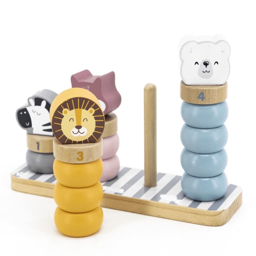 Wooden Toys Viga Shapes & Colours | Pastel Ring Stacking Toy With Animals