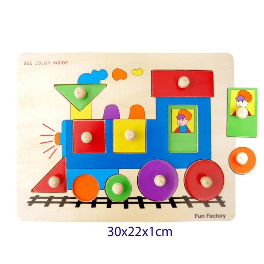 Wooden Toys Fun Factory Shapes & Colours | Wooden Train Puzzle With Knobs