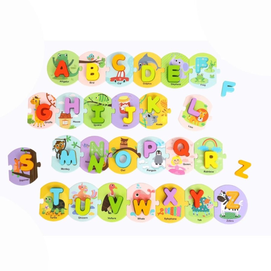 Wooden Toys Tooky Toy Montessori Toys | Colourful Alphabet Linking Puzzle