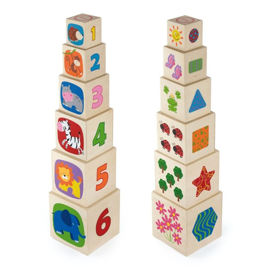 Wooden Toys Viga Building Blocks | Set Of 6 Wooden Nesting And Stacking Cubes