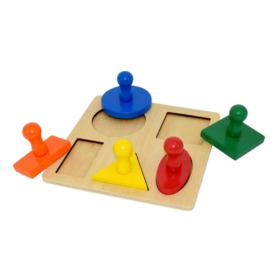 Wooden Toys Fun Factory Puzzles | 5 Shape Knob Puzzle