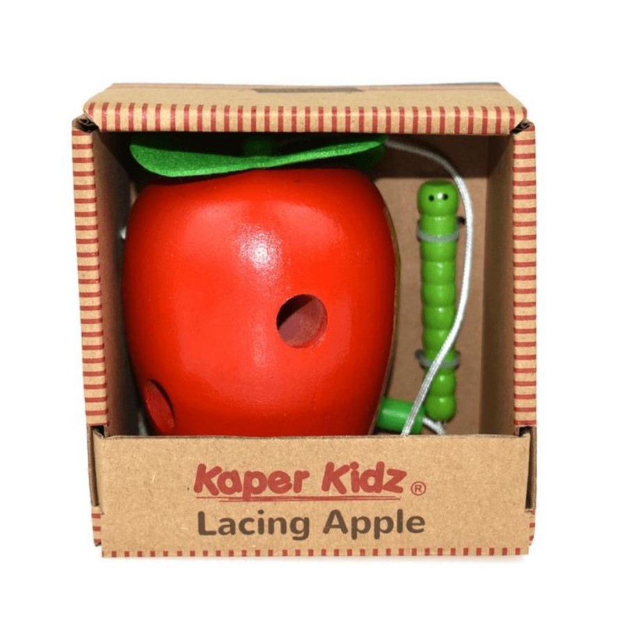 Wooden Toys Kaper Kidz Threading & Tracing | Wooden Lacing Apple With Worm