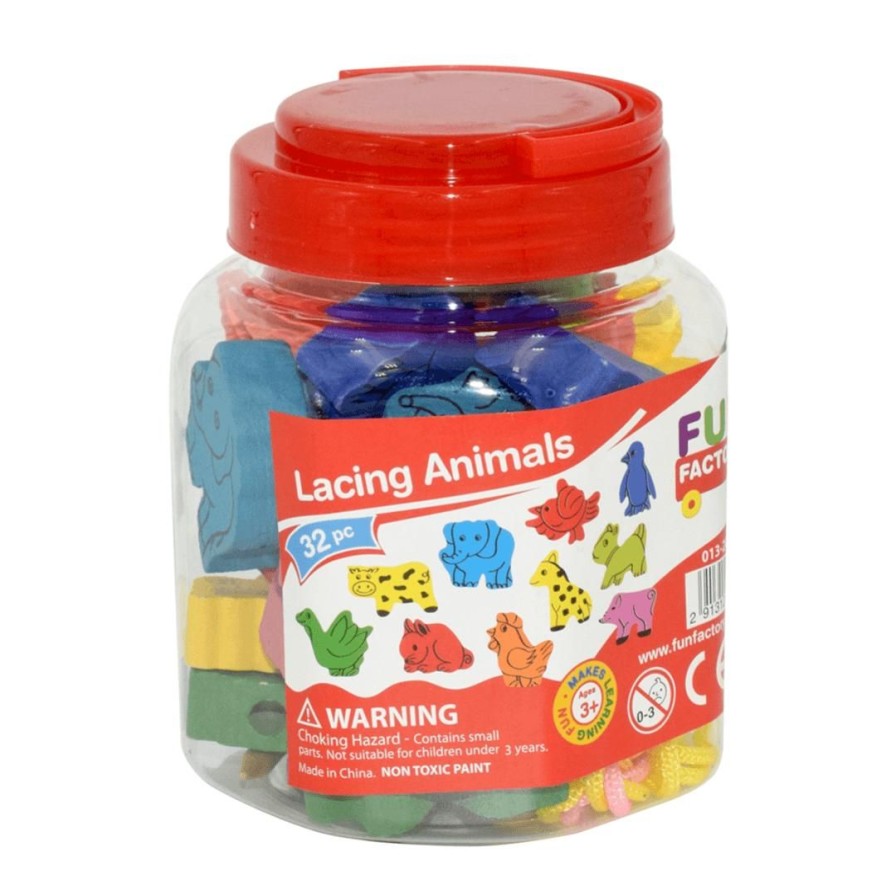 Wooden Toys Fun Factory Fine Motor Skills | Colourful Lacing Animals In A Jar