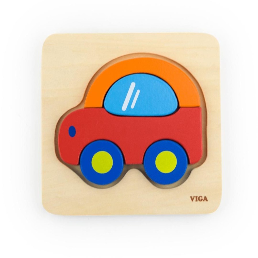 Wooden Toys Viga Numbers & Letters | Mini Block Puzzle-Car