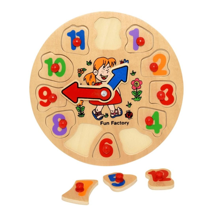 Wooden Toys Fun Factory Fine Motor Skills | Puzzle Clock-Garden Girl