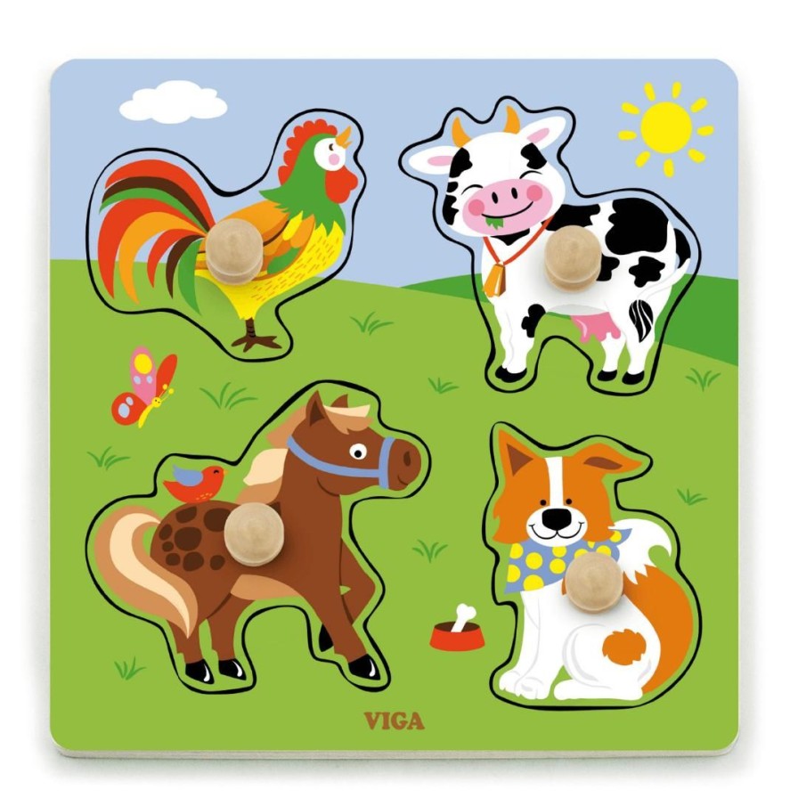 Wooden Toys Viga Animal Puzzles | Big Knob Puzzle-Farm Animals