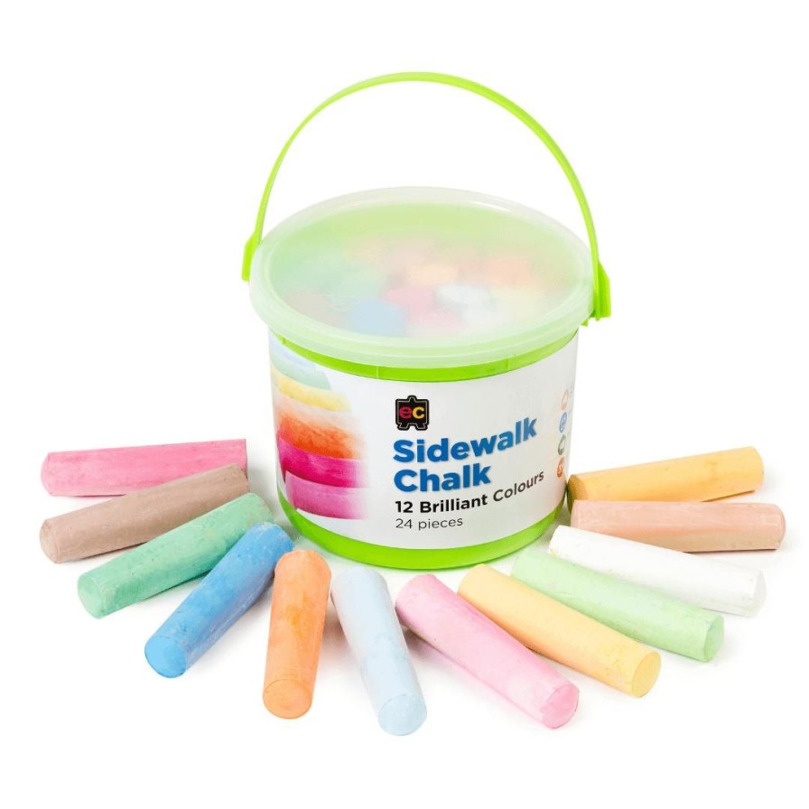 Wooden Toys ed.vantage Shapes & Colours | Colourful Sidewalk Chalk-24 Piece Bucket