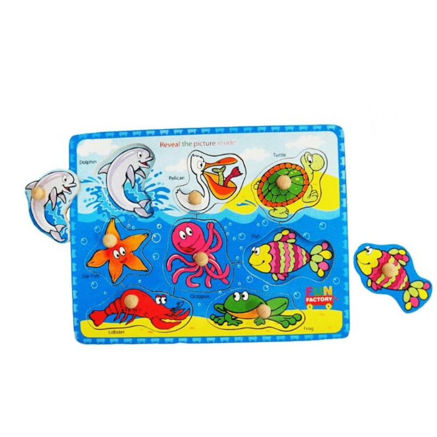 Wooden Toys Fun Factory Jigsaw Puzzles | Colourful Sealife Puzzle With Knobs