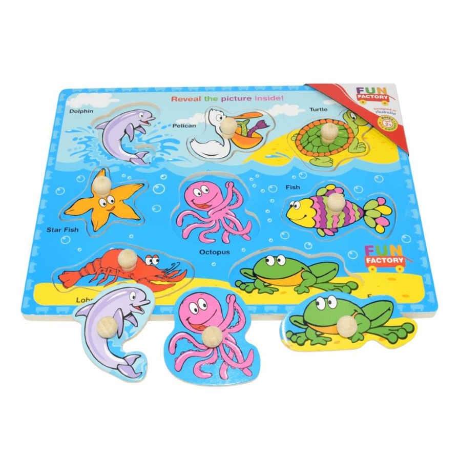 Wooden Toys Fun Factory Jigsaw Puzzles | Colourful Sealife Puzzle With Knobs