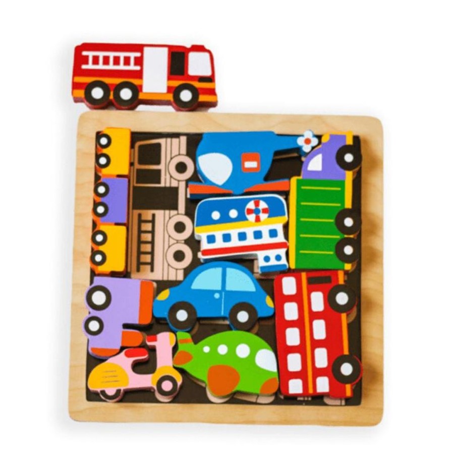 Wooden Toys Kiddie Connect Animals | Vehicles In The City Chunky Puzzle