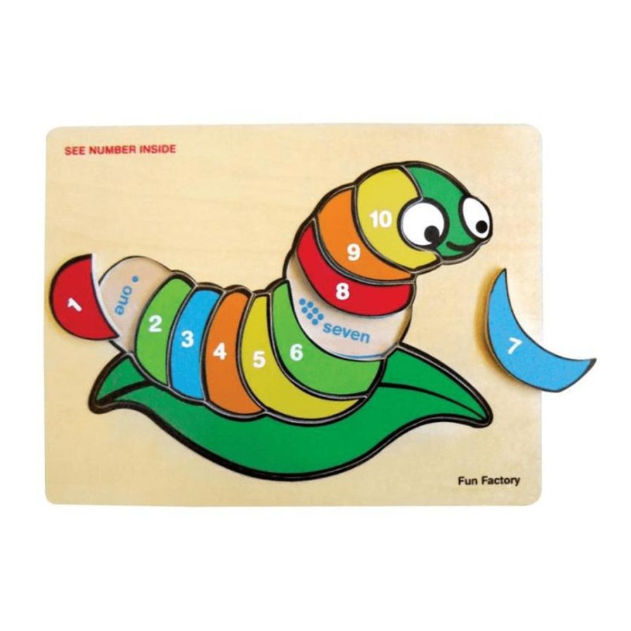 Wooden Toys Fun Factory Montessori Toys | Raised Silk Worm Number Puzzle