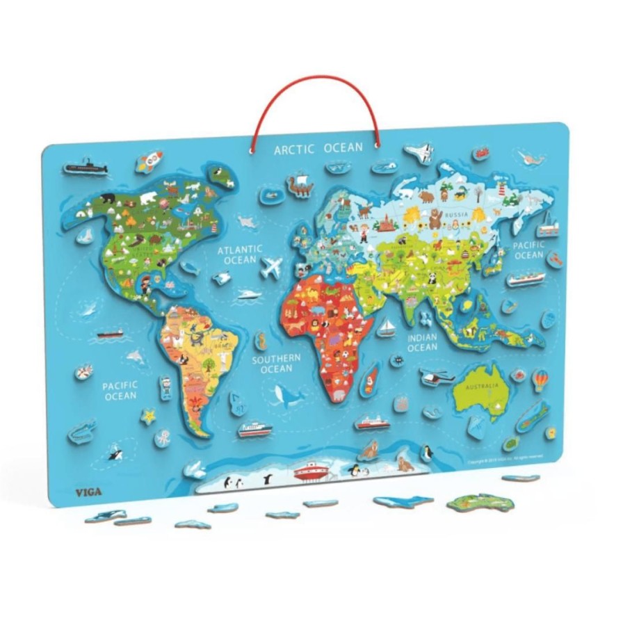 Wooden Toys Viga Puzzles | Magnetic World Map Puzzle With Whiteboard