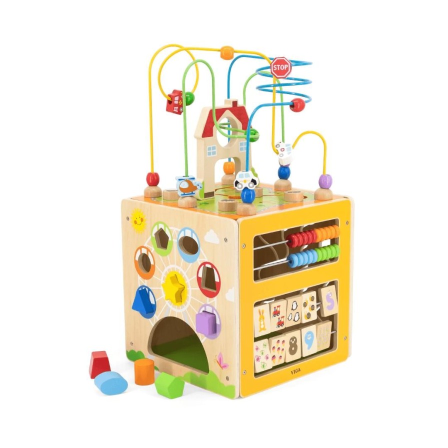 Wooden Toys Viga Activity Cubes | 5 In 1 Activity Cube