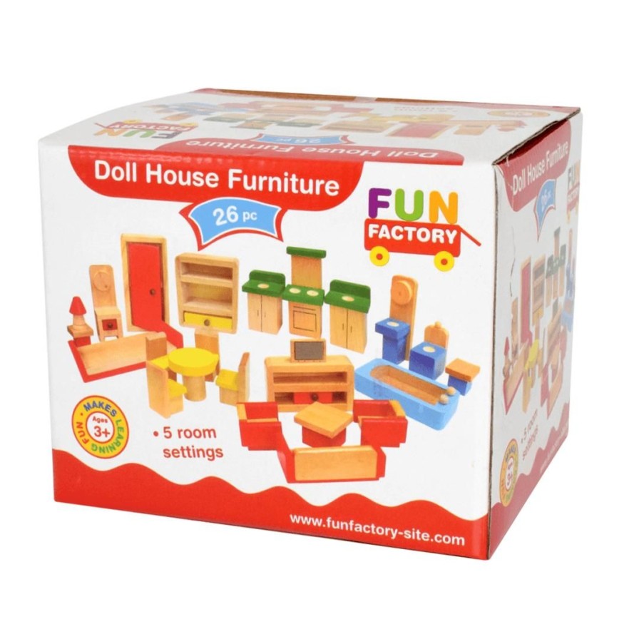 Wooden Toys Fun Factory Baby & Toddler Puzzles | Wooden Dolls House Furniture Set-26 Pieces