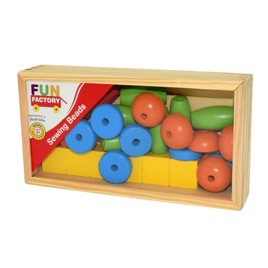 Wooden Toys Fun Factory Threading & Tracing | Lacing Beads In A Box-30 Pieces