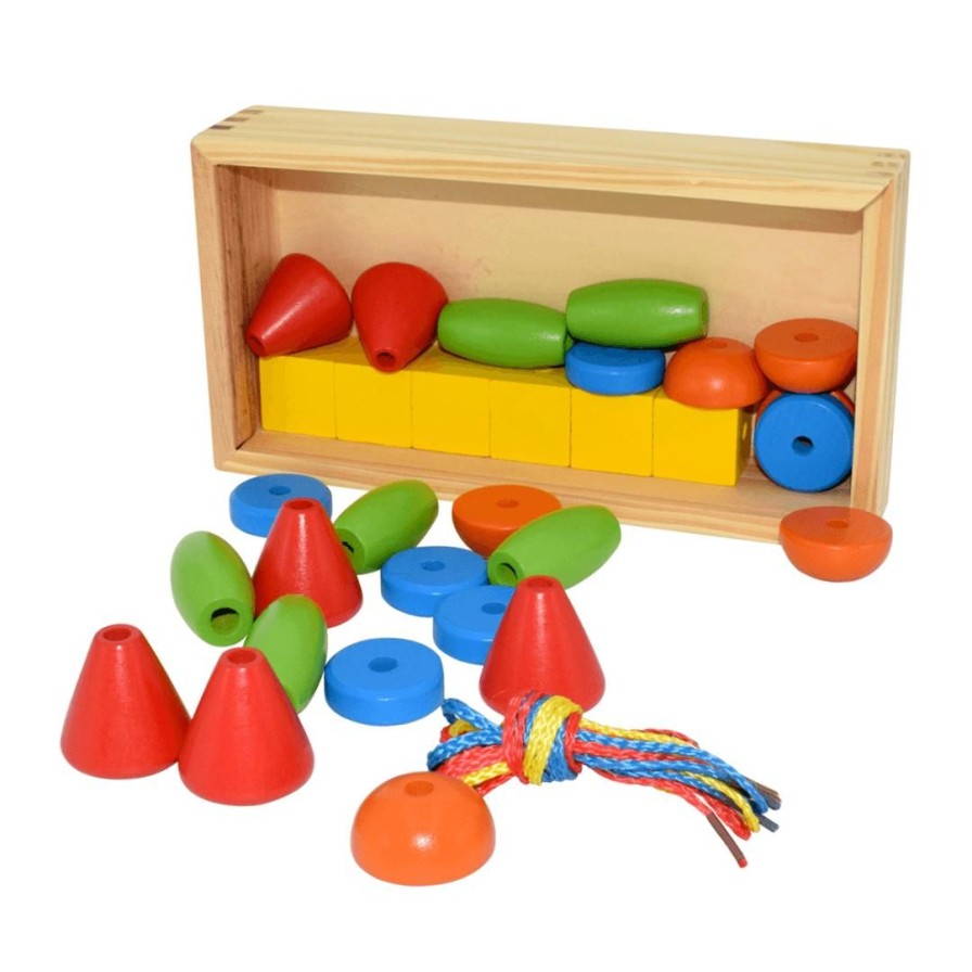 Wooden Toys Fun Factory Threading & Tracing | Lacing Beads In A Box-30 Pieces