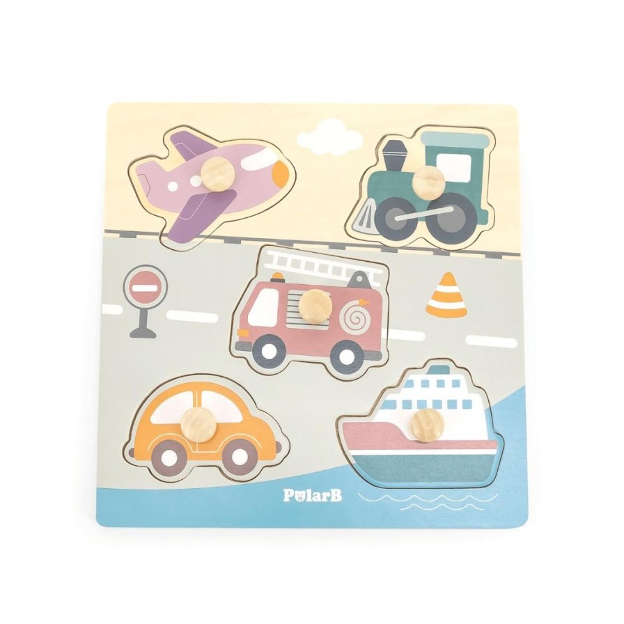 Wooden Toys Viga Cars & Trucks | Pastel Big Knob Puzzle-Transportation