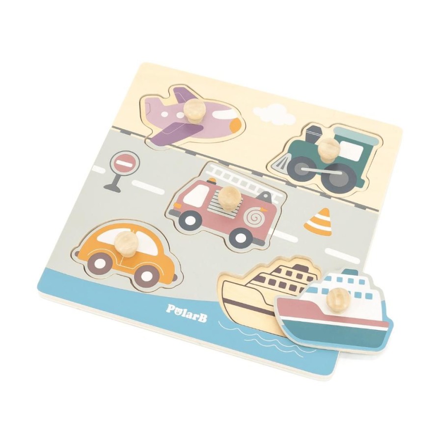 Wooden Toys Viga Cars & Trucks | Pastel Big Knob Puzzle-Transportation