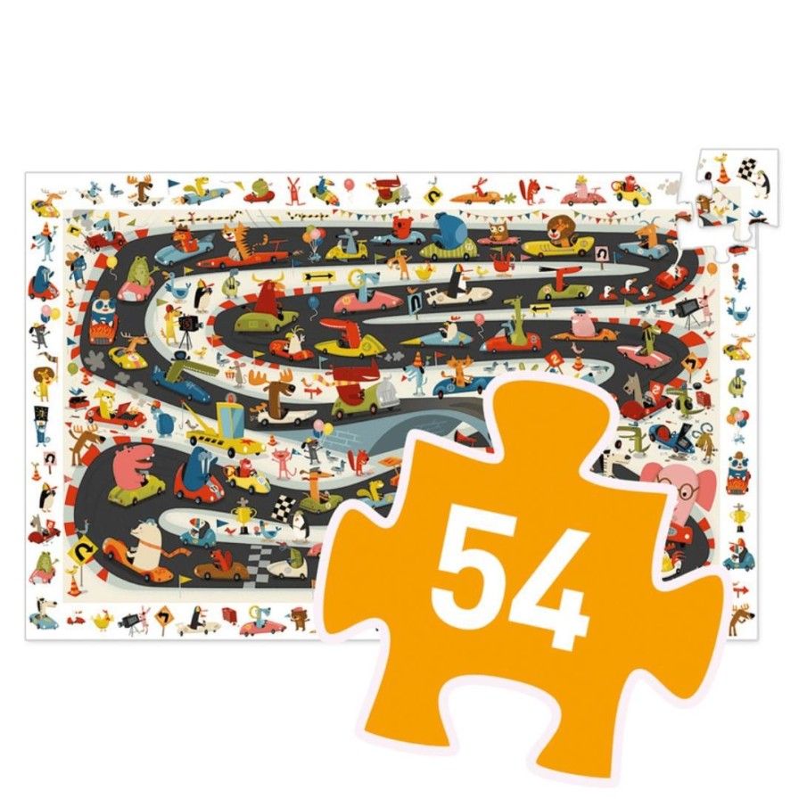 Wooden Toys Djeco Fine Motor Skills | Car Rally Observation Puzzle-54 Pieces