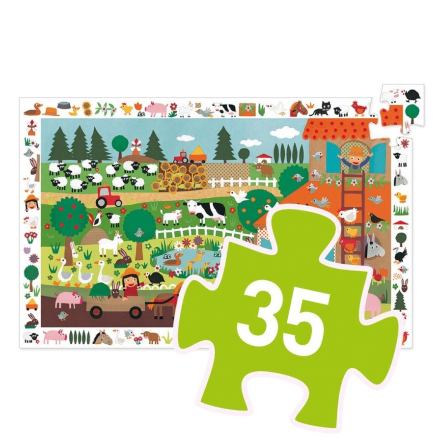 Wooden Toys Djeco Animals | Farm Observation Puzzle-35 Pieces