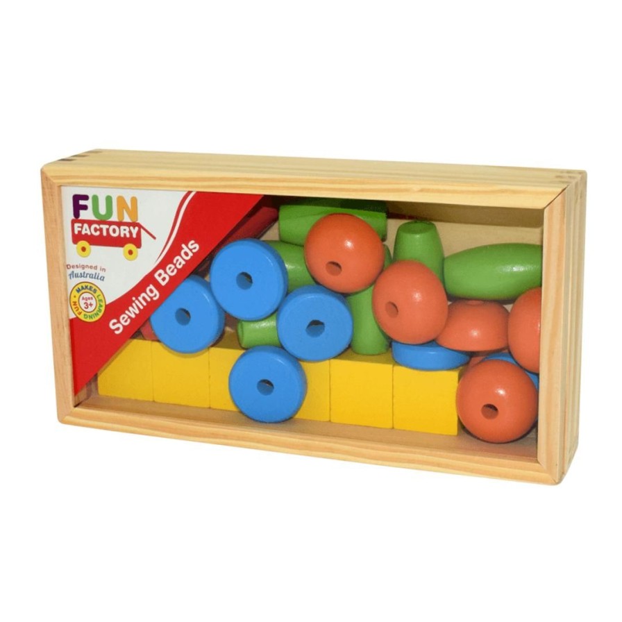 Wooden Toys Fun Factory Shapes & Colours | Lacing Beads In A Box-30 Pieces