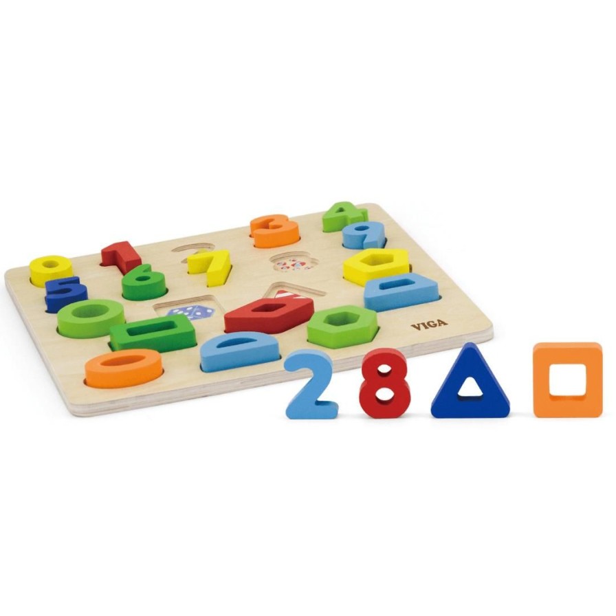 Wooden Toys Viga Fine Motor Skills | Number & Shape Block Puzzle