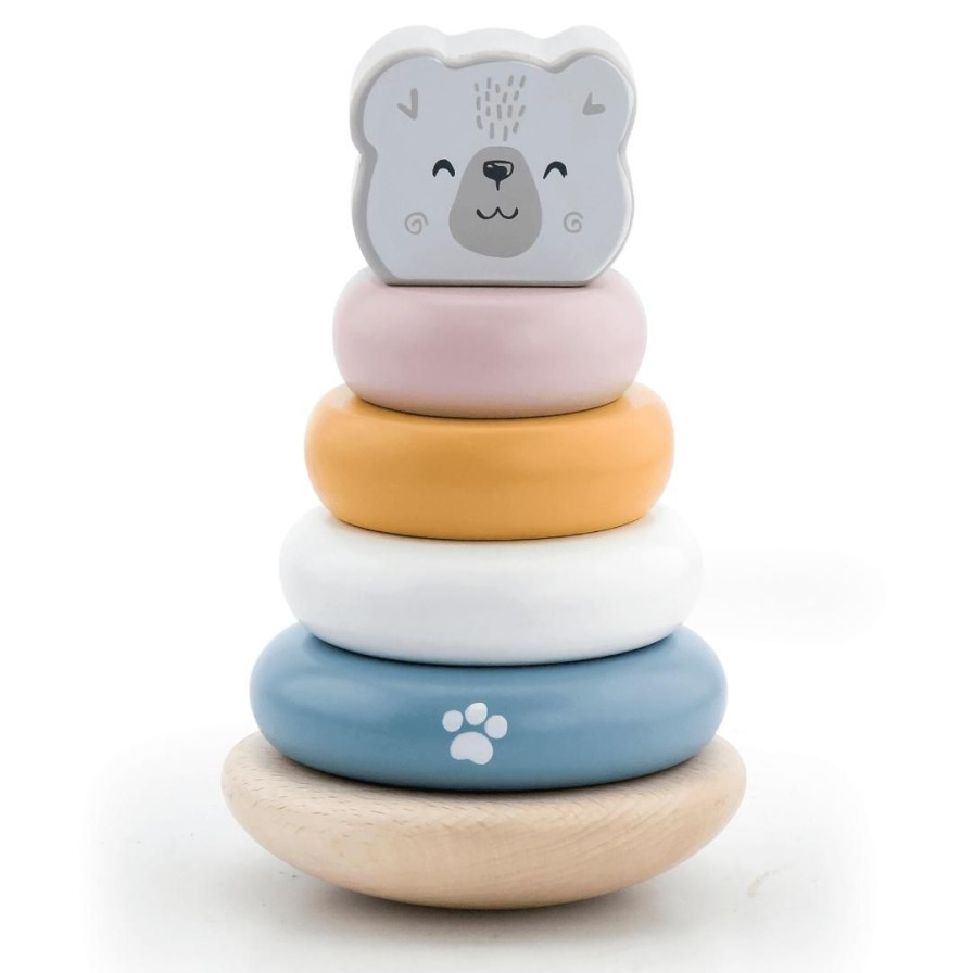 Wooden Toys Viga Building Blocks | Polar Bear Pastel Ring Stacker