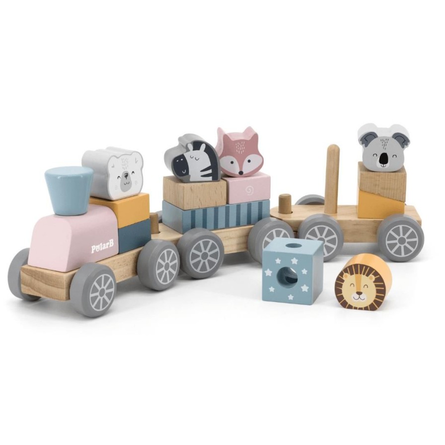 Wooden Toys Viga Building Blocks | Pastel Animal Stacking Train