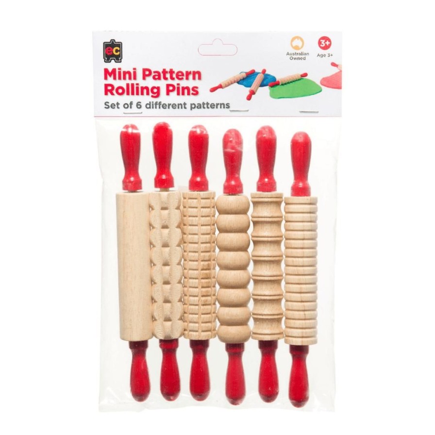 Wooden Toys ed.vantage Montessori Toys | Mini Patterned Rolling Pin-6 Pack