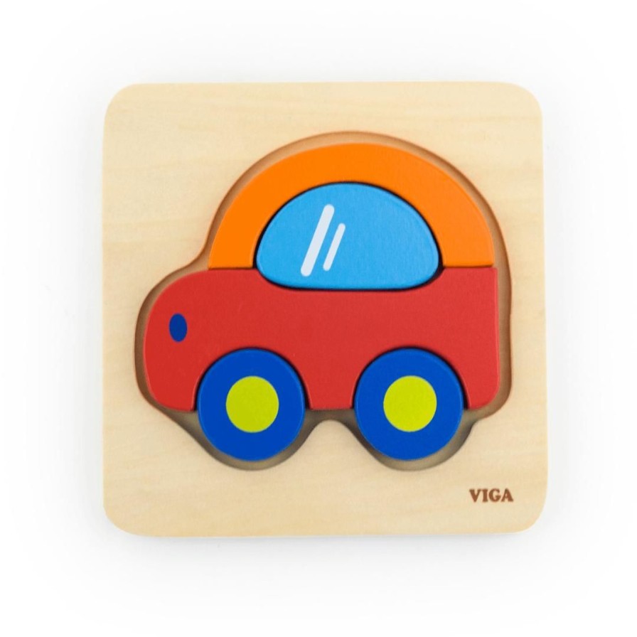 Wooden Toys Viga Fine Motor Skills | Mini Block Puzzle-Car