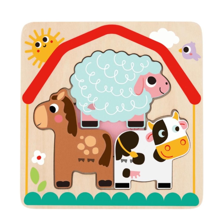 Wooden Toys Tooky Toy Jigsaw Puzzles | Wooden Layered Farm Animal Puzzle