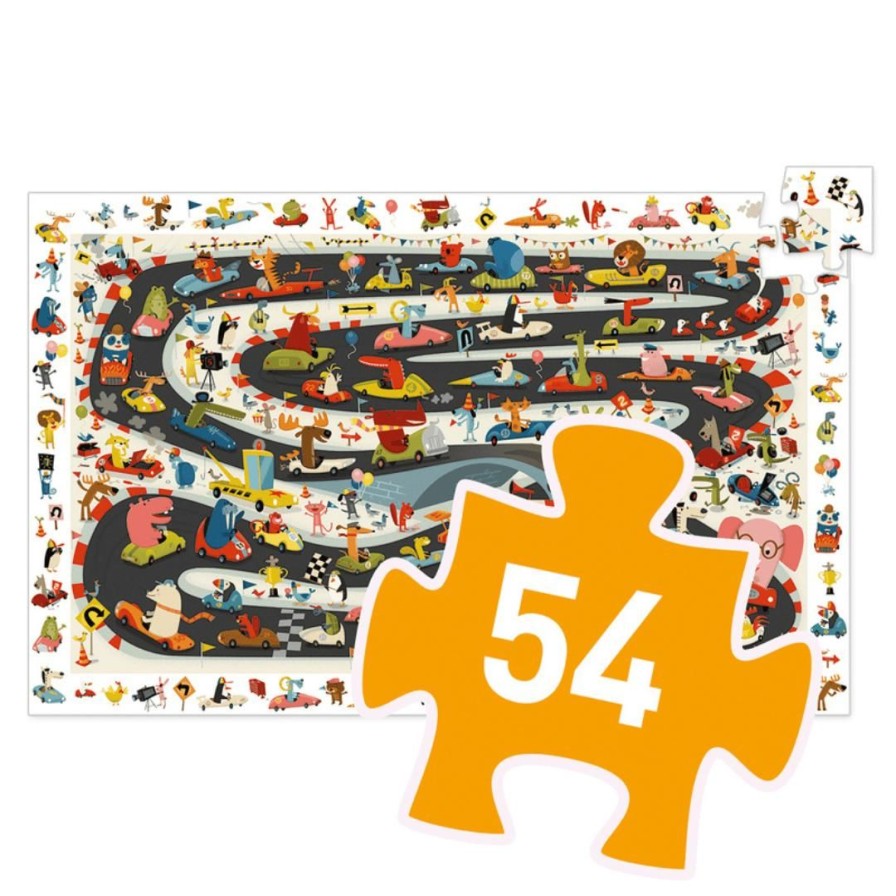 Wooden Toys Djeco Puzzles | Car Rally Observation Puzzle-54 Pieces